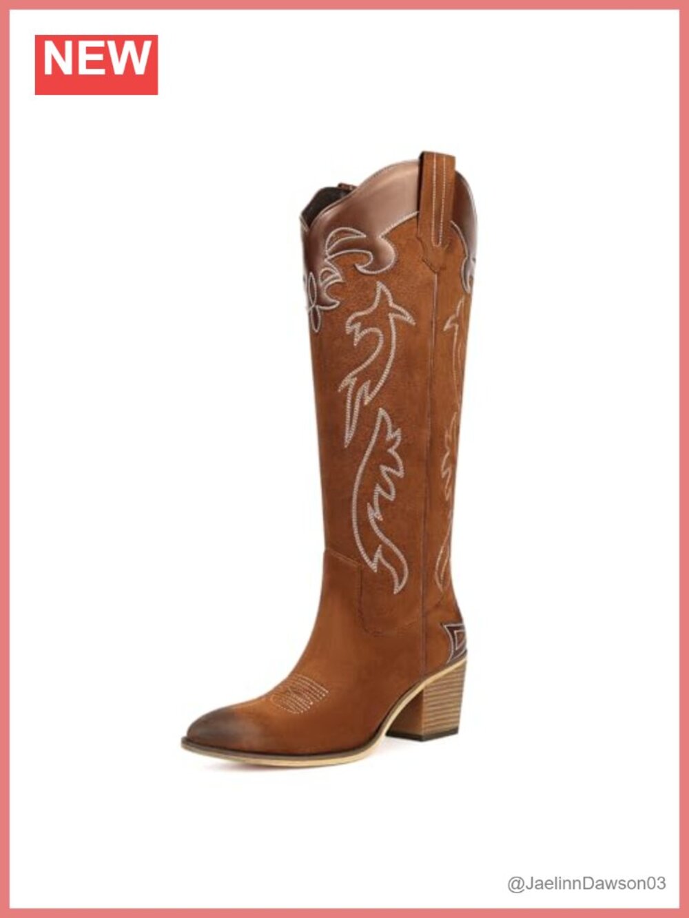 Womens Cowboy Knee High Boots Chunky Heel Faux Suede Western Embroidered